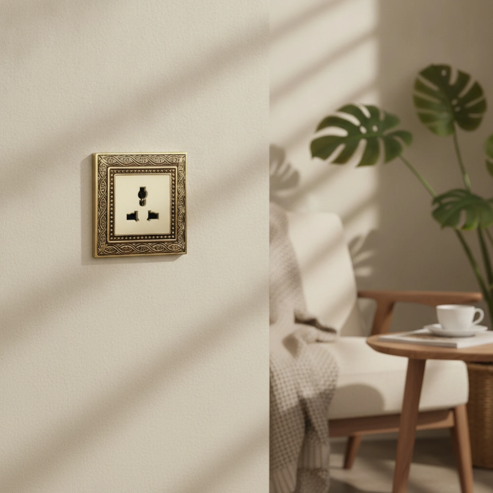 Switch Socket Panel Brass-Colored Decorator Electrical Switch with Wall Plate Fitting Decorative Shallow for Interior Designers