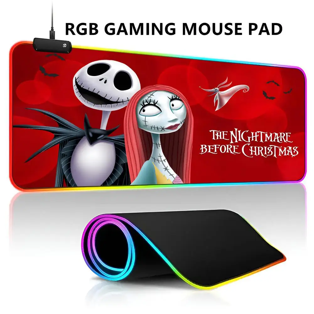 Disney Jack Skellington Nightmare Before Christmas RGB LED Light Gaming Mousepad Waterproof Large Gamer Mouse Carpet Big Mause K