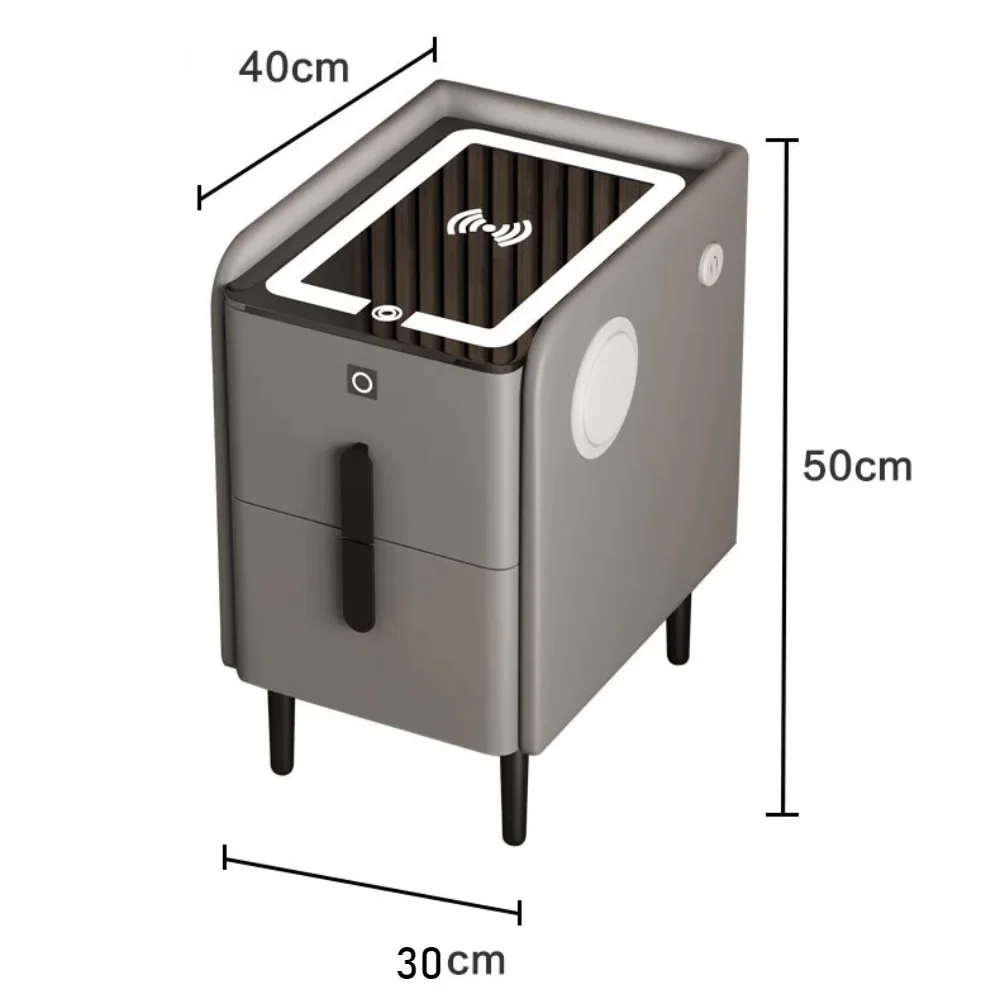 Inteligentny stolik nocny z bezprzewodową ładowarką Wąskie inteligentne szafki nocne LED Szafka nocna Blokada z użyciem linii papilarnych Stolik