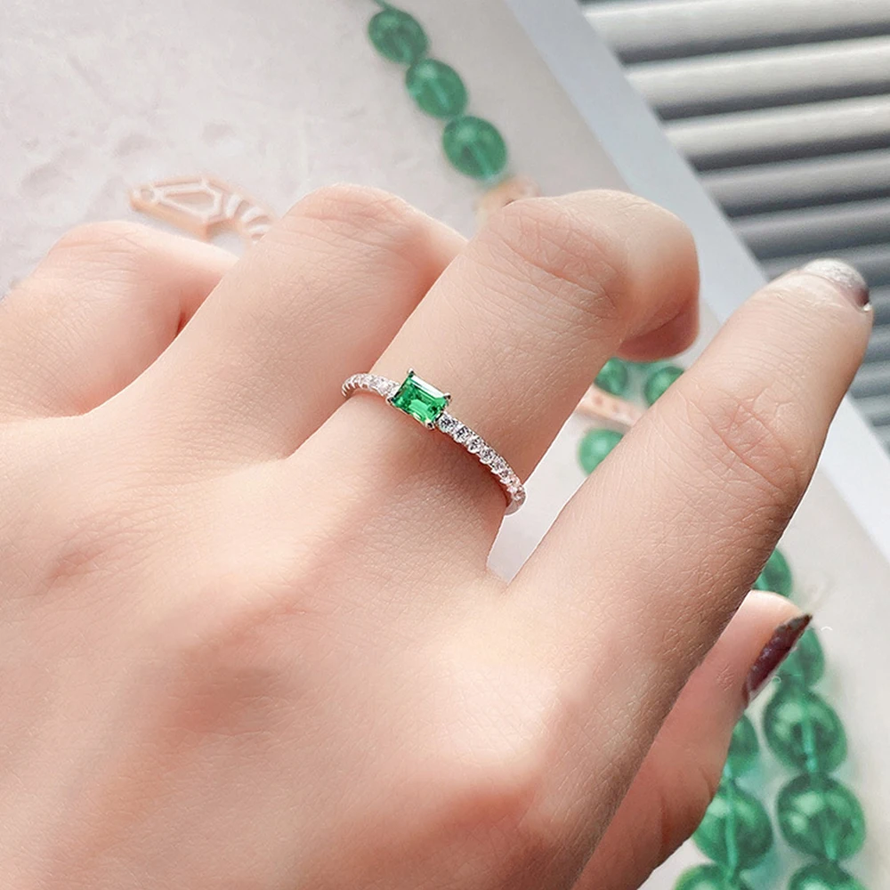 WPB 925 Sterling Silver Rings Emerald Diamond Baguette Rings Ladies Sparkling Luxury Jewelry Gifts Party Prom Banquet