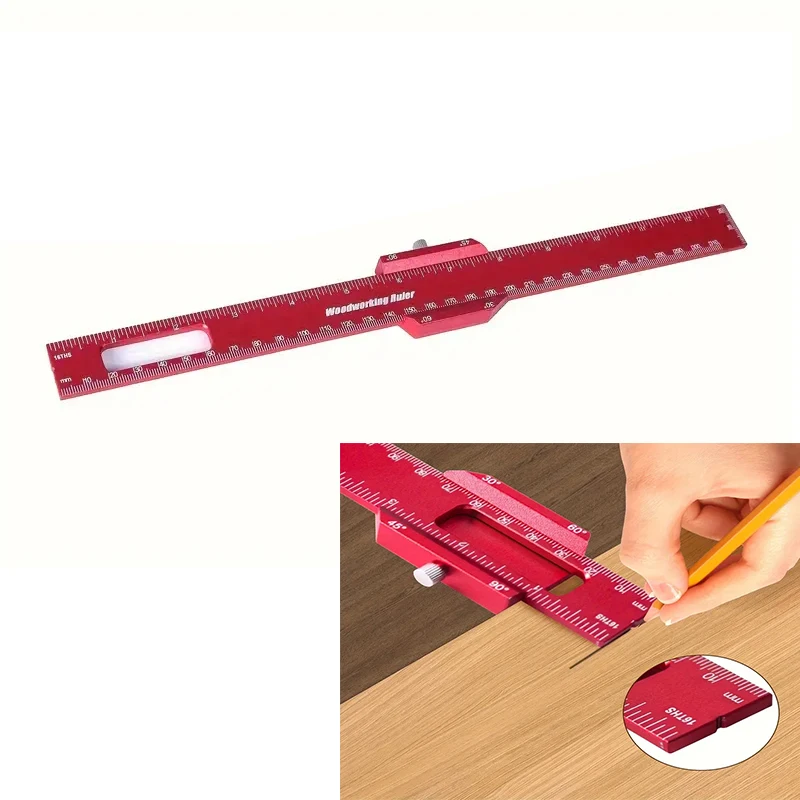 1szt Precyzyjna linijka kieszonkowa typu T Wielokątna linijka traserska Pomiar Aluminiowa linijka traserska Narzędzia do znakowania drewna