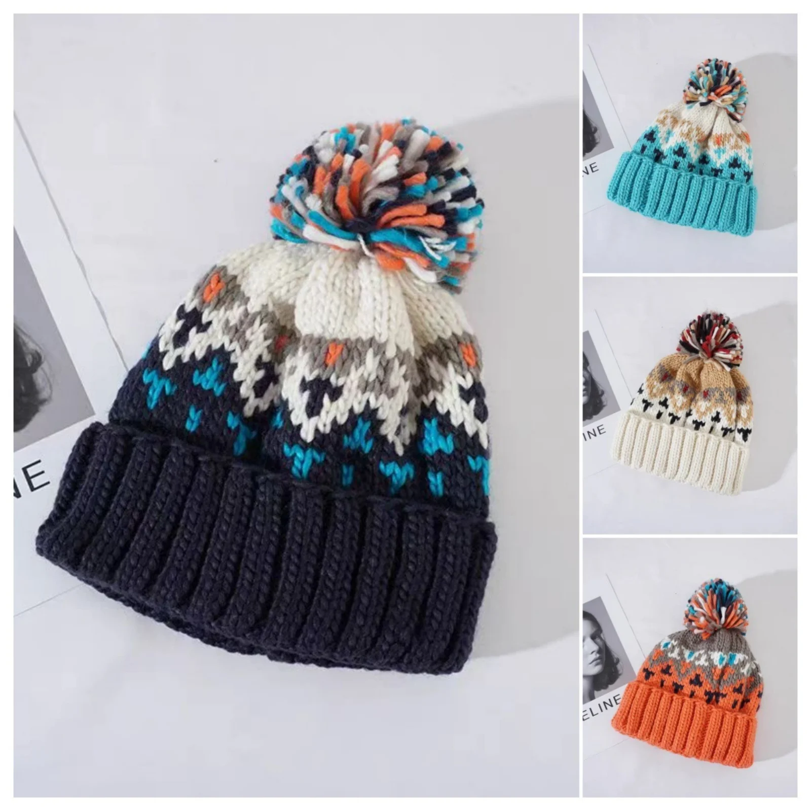Cold Proof Ear Protection Fur Ball Cap Thick And Warm Coarse Knitted Hat Women'S Winter Pullover Hat Ladies' Hats