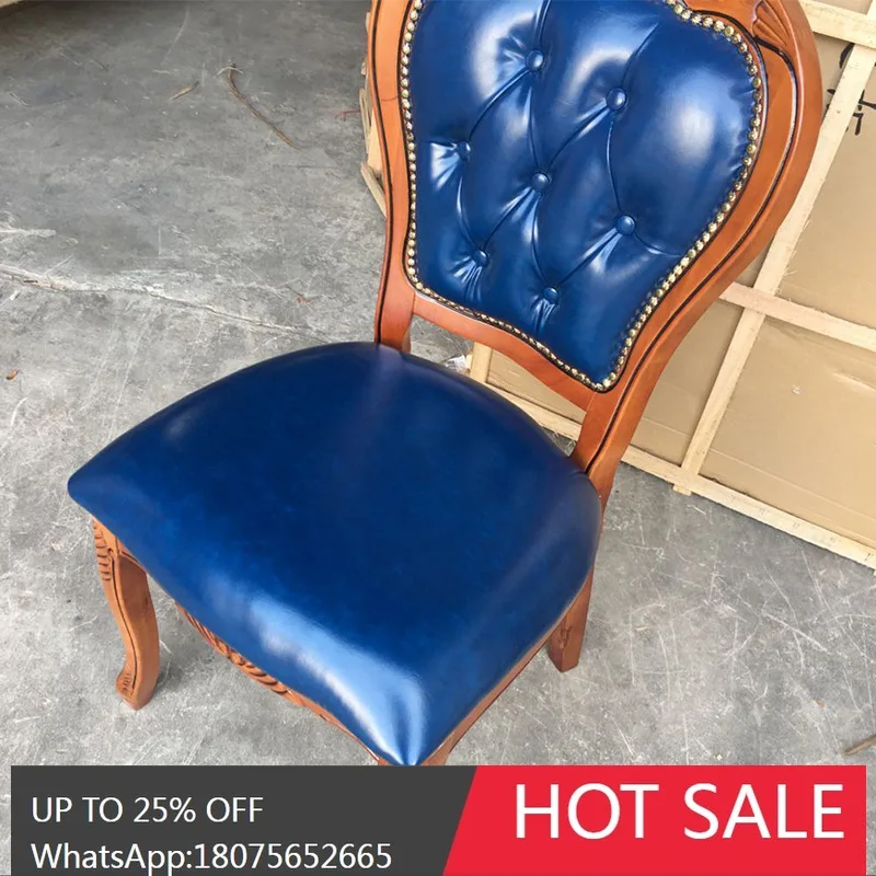 MJY European Style Solid Wood Blue Dining Chair Club Reception Dining Chair