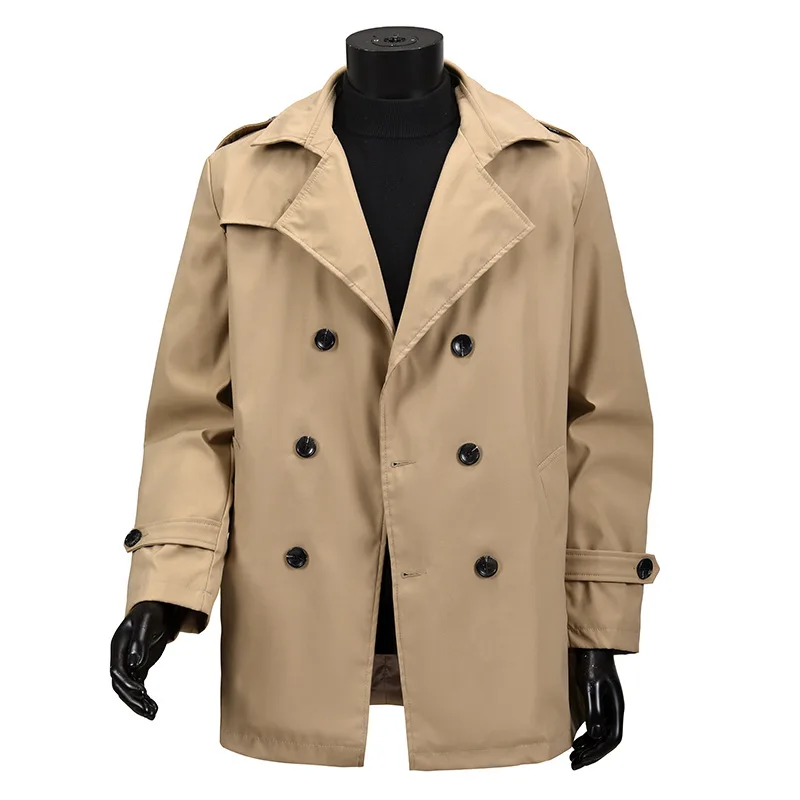 

European and American Mid-Length Green Men's Khaki Business Casual Double-Breasted Autumn Coat