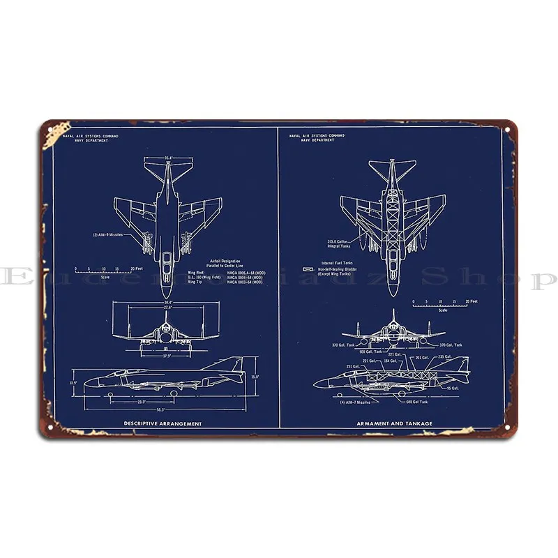 F 4 Phantom Ii Blueprint Metal Plaque Poster Funny Design Designing Designs Designing Tin Sign Poster