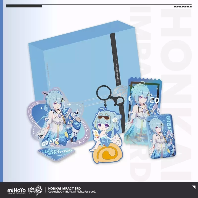 

Honkai Impact 3 Cosplay Griseo 2022 Birthday Gift Box Acrylic Statue Metal Badge Anime PVC Pendant Accessories