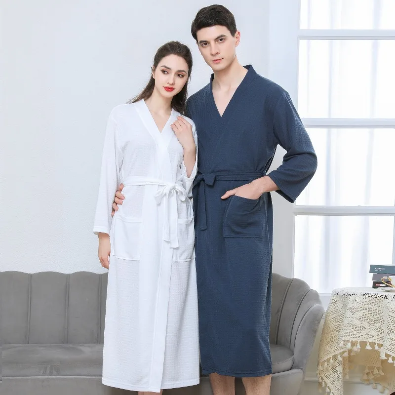 New American-Style Couple's Pajamas, Waffle-Weave Bathrobes, Quick-Dry, All-Season, Lightweight Summer Couple's Plus-Size Pajama