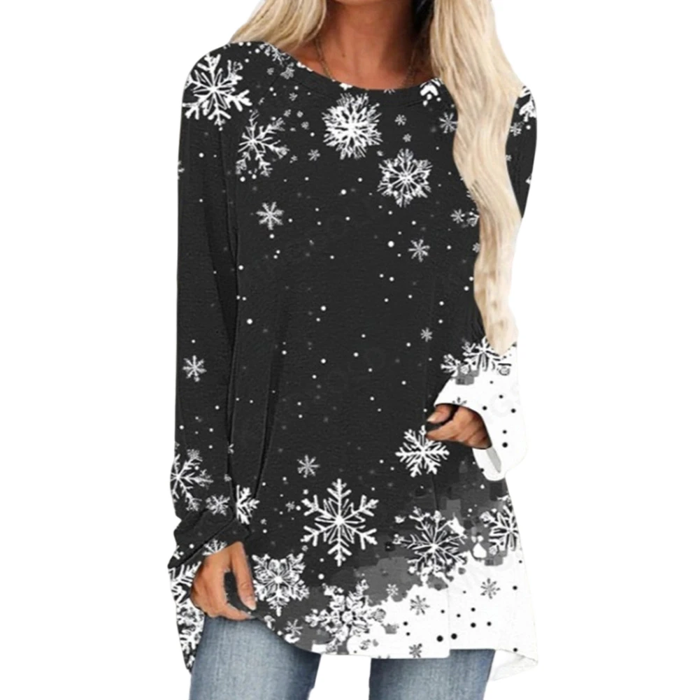 

O-Neck Sweatshirt Velvet Winter Casual Loose Comfort Christmas Printed Pattern Sweater Warm Loose Fashion Pullover Woman Clothes