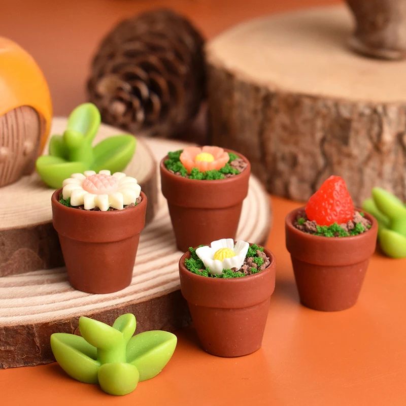 10pcs Dollhouse Miniature Accessories Mini Flowerpot Simulation Furniture Model Toys For Doll House Decoration