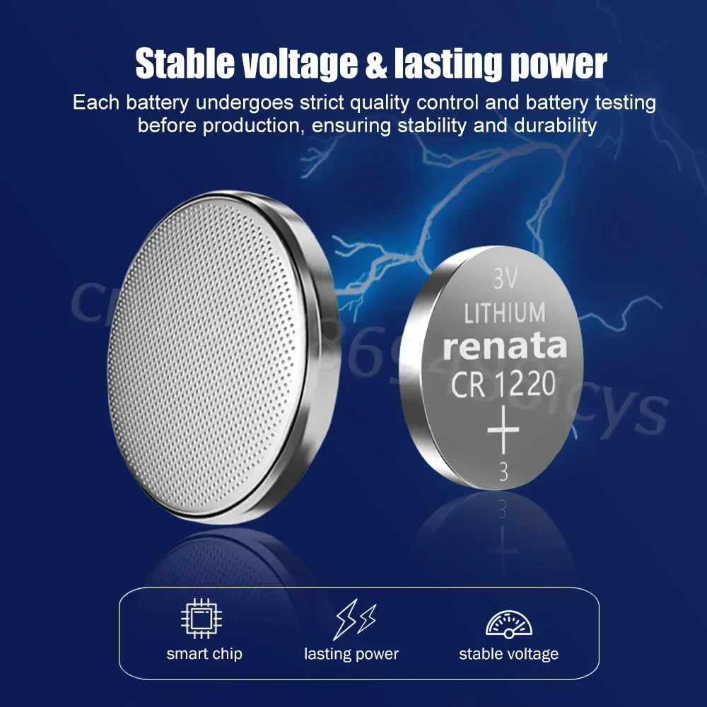 Original RENATA CR1220 CR 1220 3V Lithium Battery BR1220 DL1220 ECR1220 LM1220 For Car Key Remote Watch Button Coin Cell