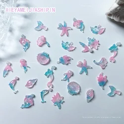20pcs Blue Pink Ocean Nail Art Charms 3D Kawaii Dolphins Mermaids Shell Design Nail Decorations DIY Manicure Jewelry Accessories
