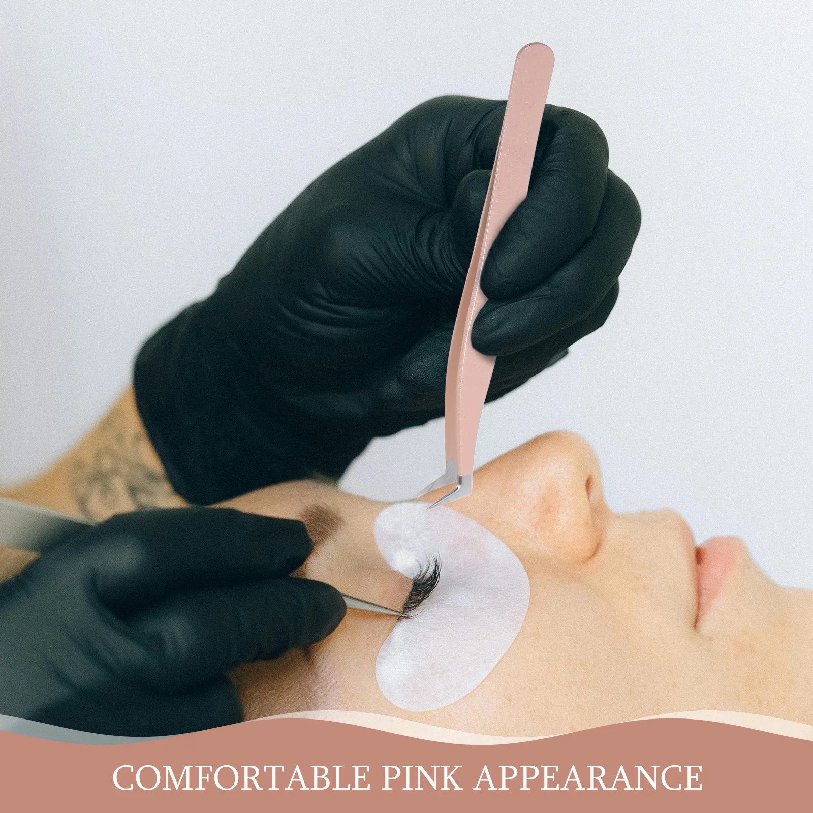 2 pçs pinças de cílios de beleza rosa precisão ponta curvada de aço inoxidável ferramenta de enxertia de alta precisão para extensão de cílios faciais