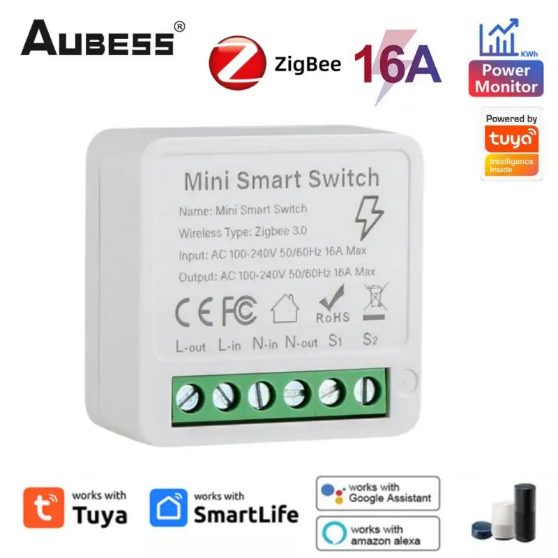 AUBESS Tuya Zigbee 16A Smart Switch With Power Metering Two Way Control Smart Home Timer Voice Control Work With Alexa Google