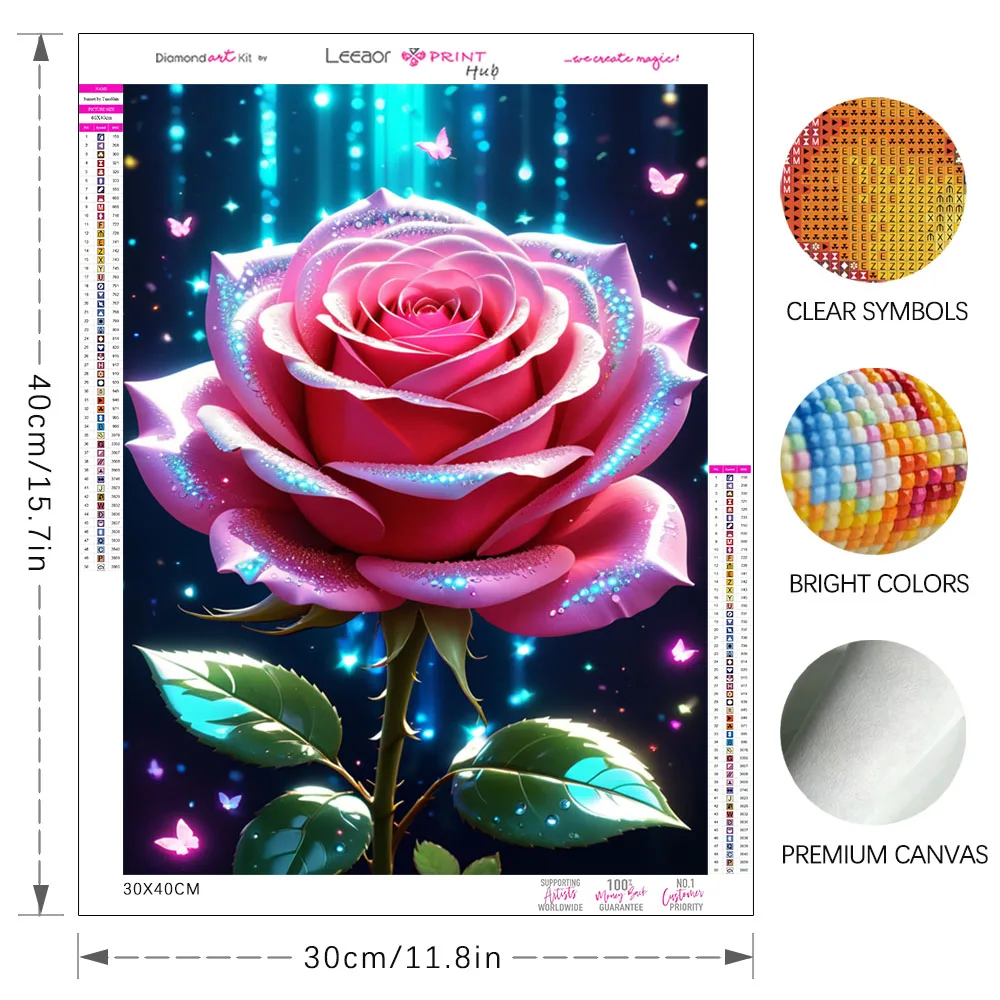 Luminous Pink Rose Diamond Painting Flower Art Full Rhinestone Mosaic Cross Stitch Kit Embroidery Landscape Handmade Home Decor