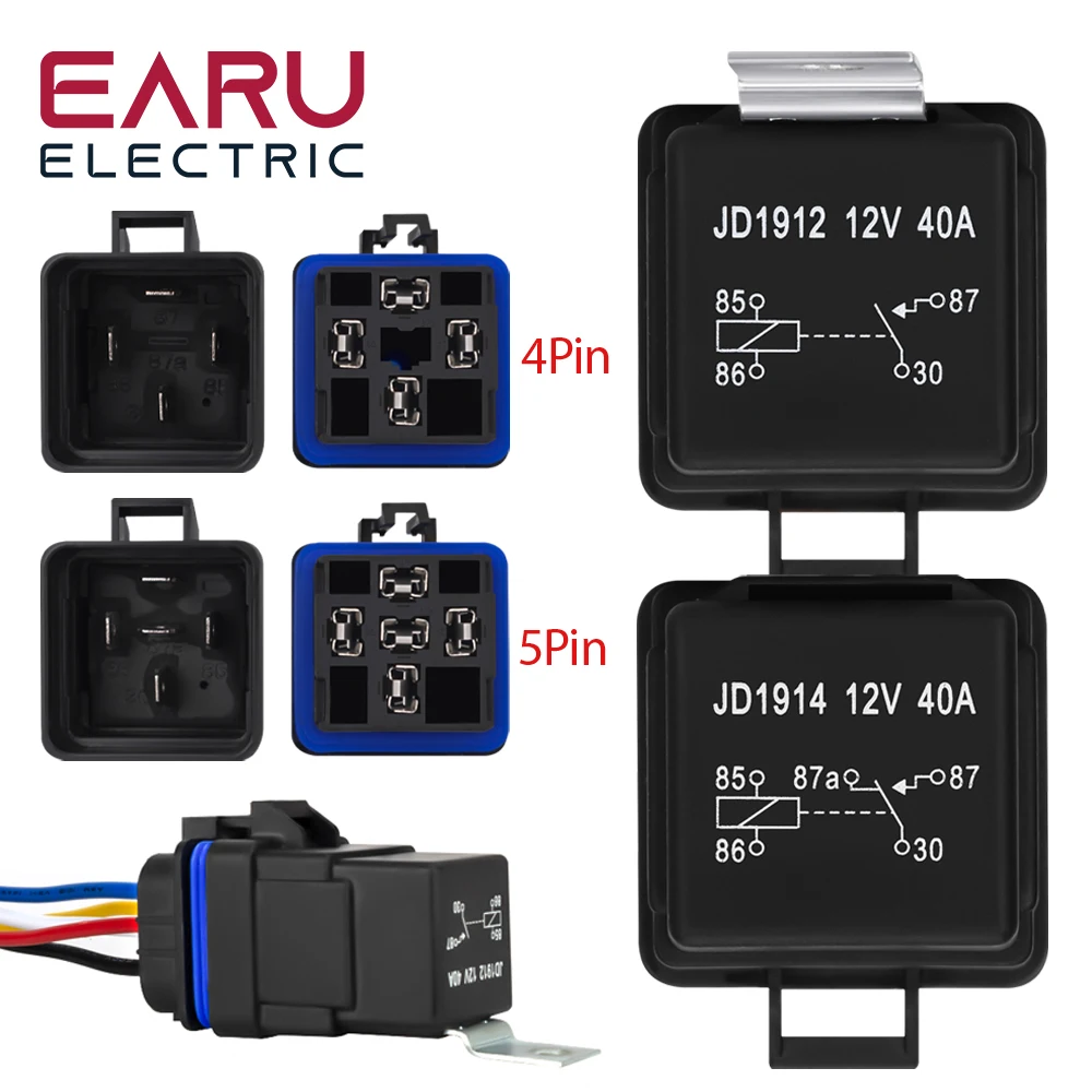 Car Auto Automobile Relay Sealed Waterproof Integrated Wired  DC12V 40A 5Pin 4pin Auto Relay + Holder With 105mm Length Wires