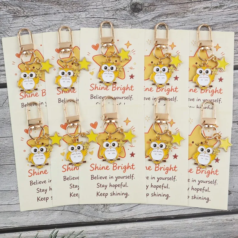 5/10itemShine Bright Funny Owl Star Motivational Keychain Set Lucky Pendant Includes an encouraging greeting card  Suitable for