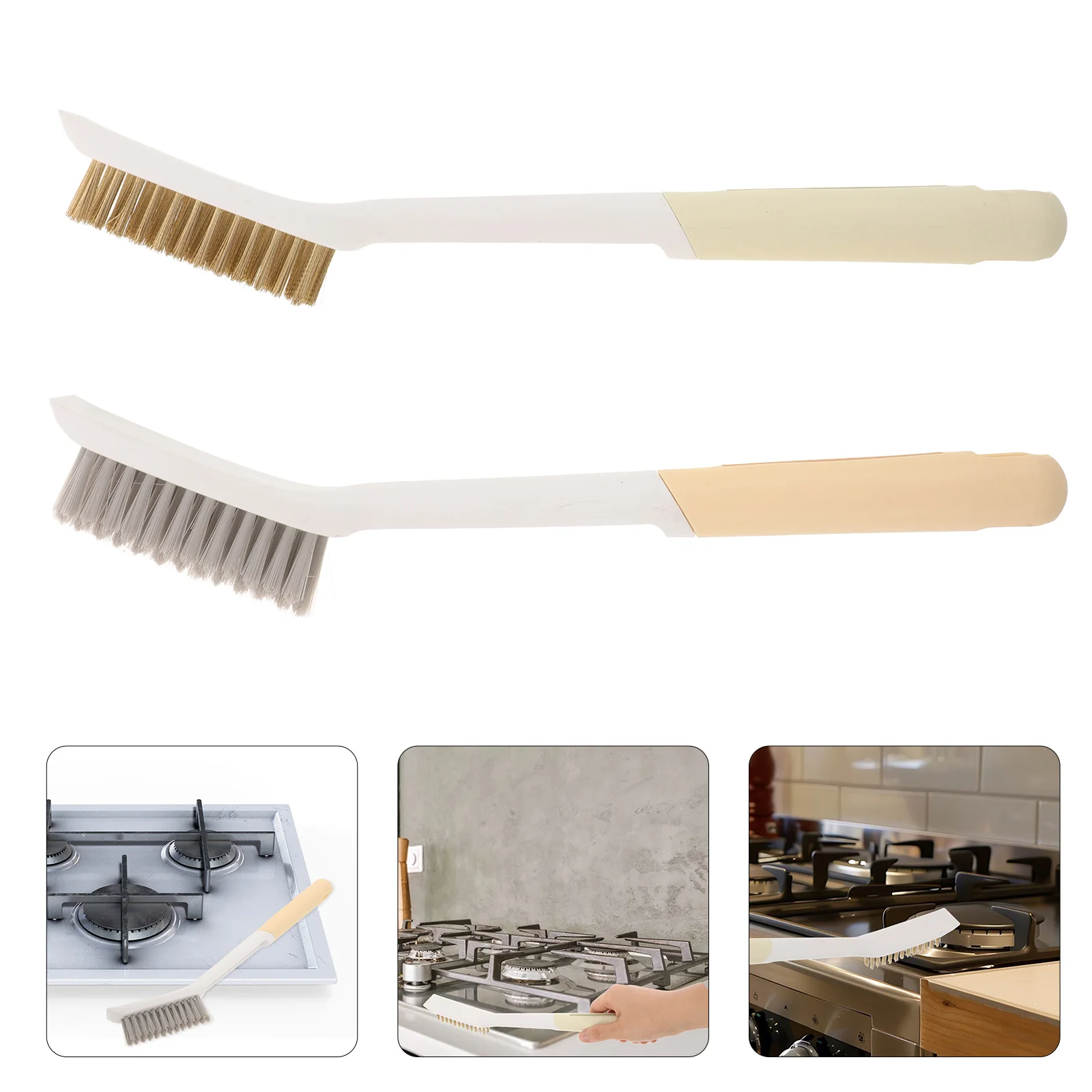 

2pcs Kitchen Cleaning Brush Copper Wire Nylon Bristles Long Handle Stove Cleaner Gas Oven Fryer Grill Scrubber Powerful Stain