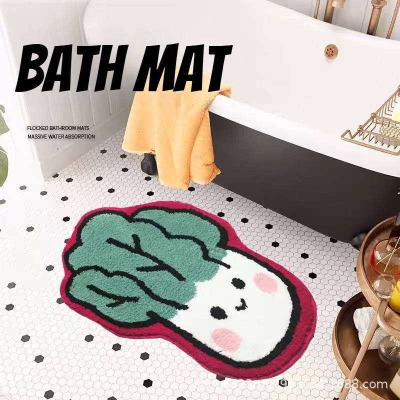 

Cute Cabbage Design Bathroom Water-Absorbing Velour Anti-Slip Rug Creative Carpet Living Room Doormat Bedroom Mat Home Decor