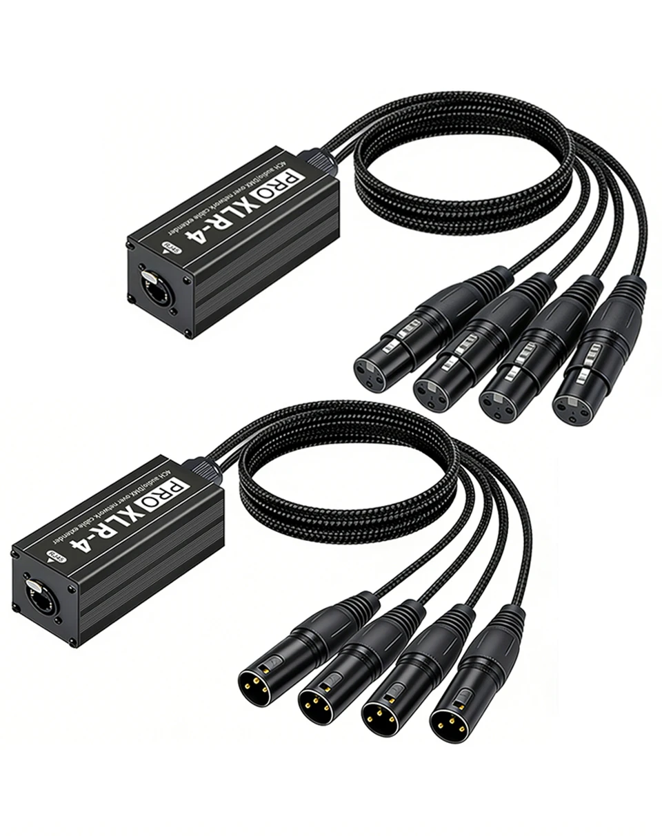 XLR auf RJ45 4-Kanal-Audio-Extender, professionelles Geflechtkabel für Live-Bühnen-Sound und Beleuchtung, XLR-Audiokabel, Aufnahmegerät – Detail 1