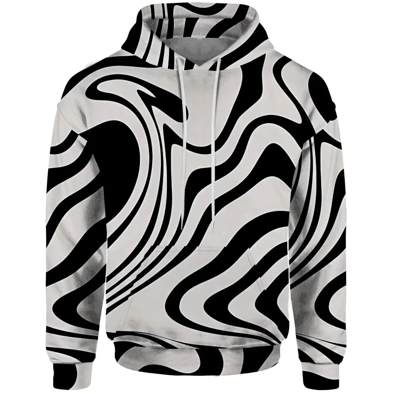 

2025 3D Fashion Simple Printed Stripe Texture New Sportswear Men's Comfortable Polyester Fiber Long Sleeve Hoodie