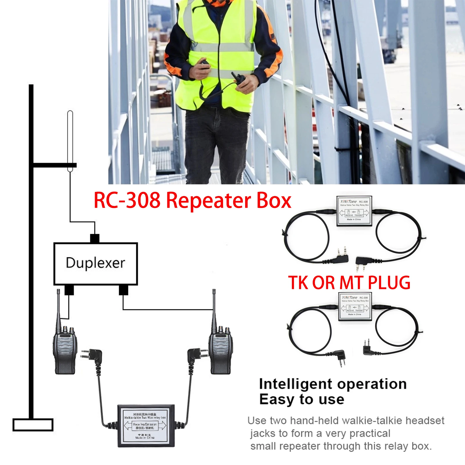 

Yinitone RC-308 Portable Radio Repeater Box - No Power Needed, Extends Range to 8km, for VHF/UHF Two-Way Radios