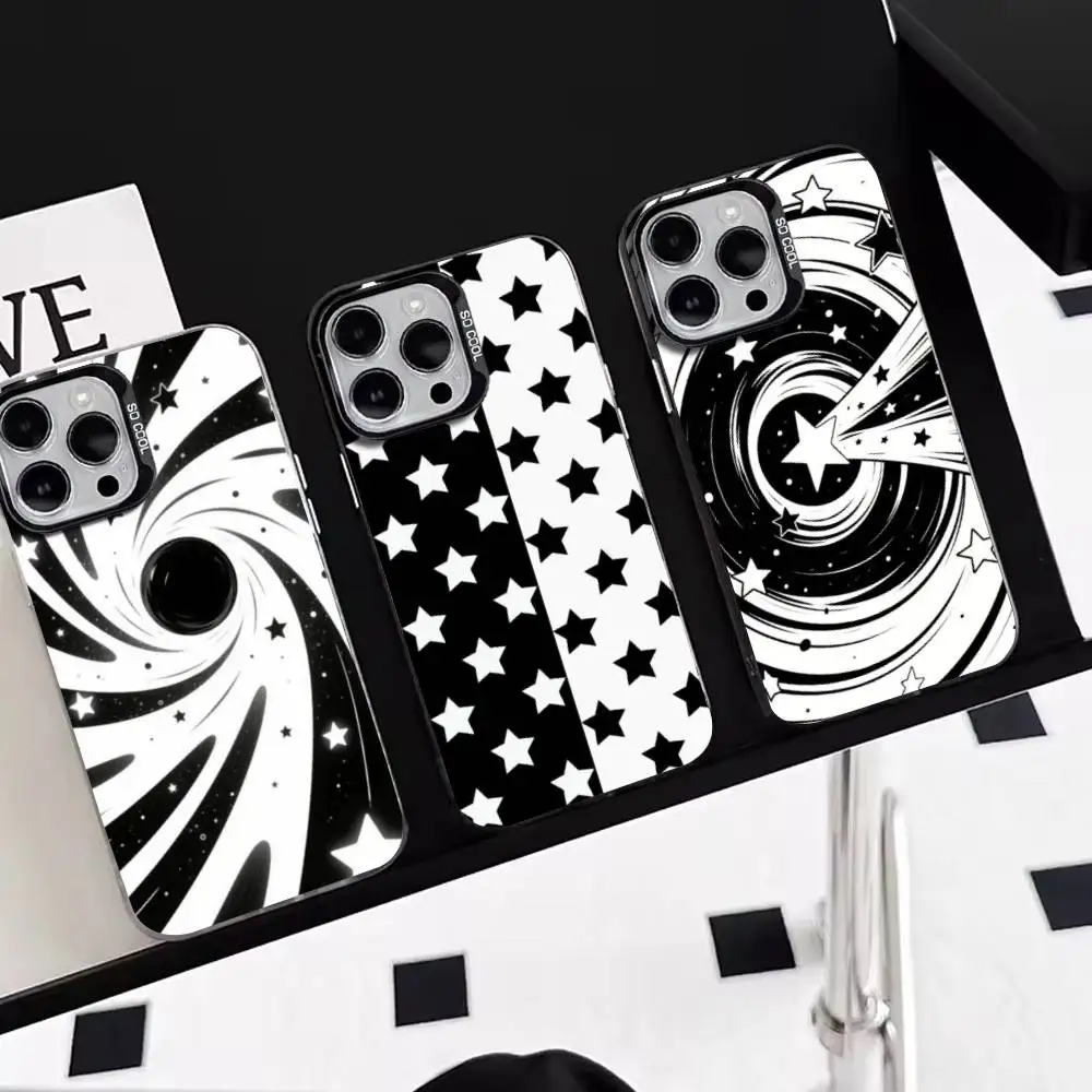 Cute star pattern  Phone Case For iPhone18 17,16,15,14,13,12,11 Plus,Pro Max,XS,Colorful Silver Black Cover