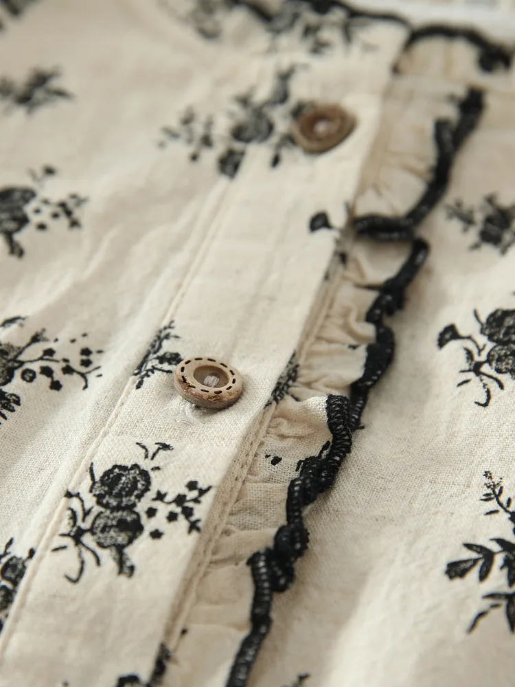 Zomer nieuwe Sweet Forest System Bla d bloemenprint ort Sve losse overhead irt katoenen damesblouse met normale pasvorm