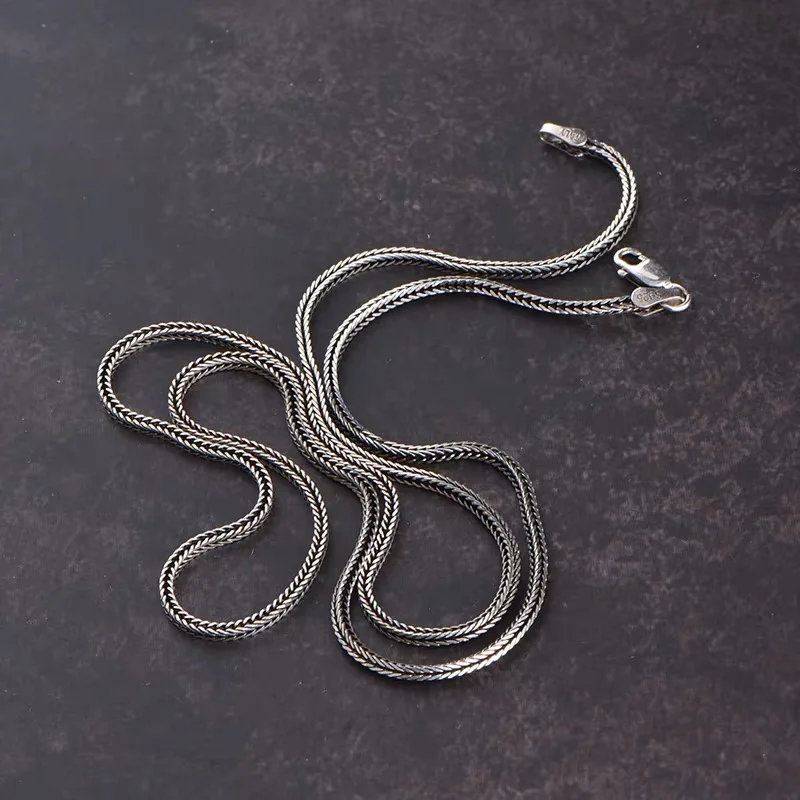 Unibabe Real Silver Chopin Chain Necklace For Woman Man Thai S925 Sterling Silver Fox Tail Necklace Personalized Jewelry