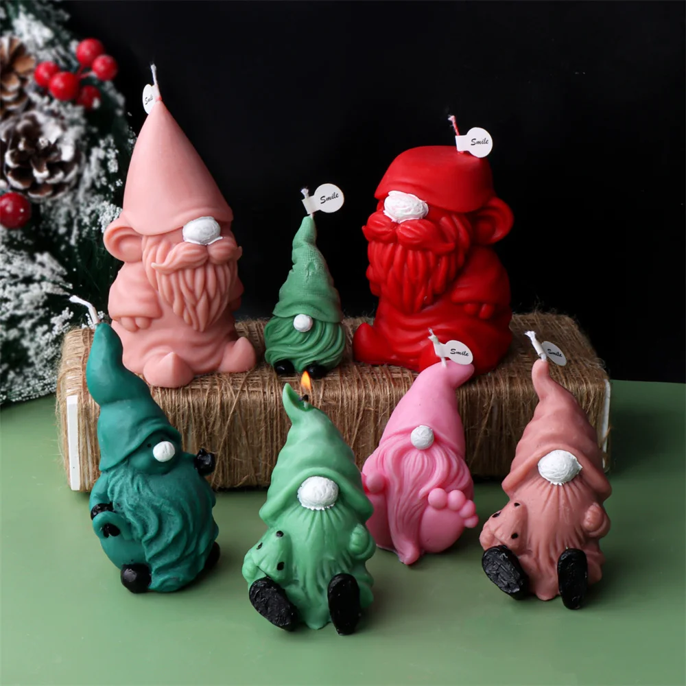 Xmas Faceless Santa Claus Candle Molds Christmas Gnome Statue Plaster Resin Home Decor Crafts DIY Silicone Dwarf  Soywax Mould