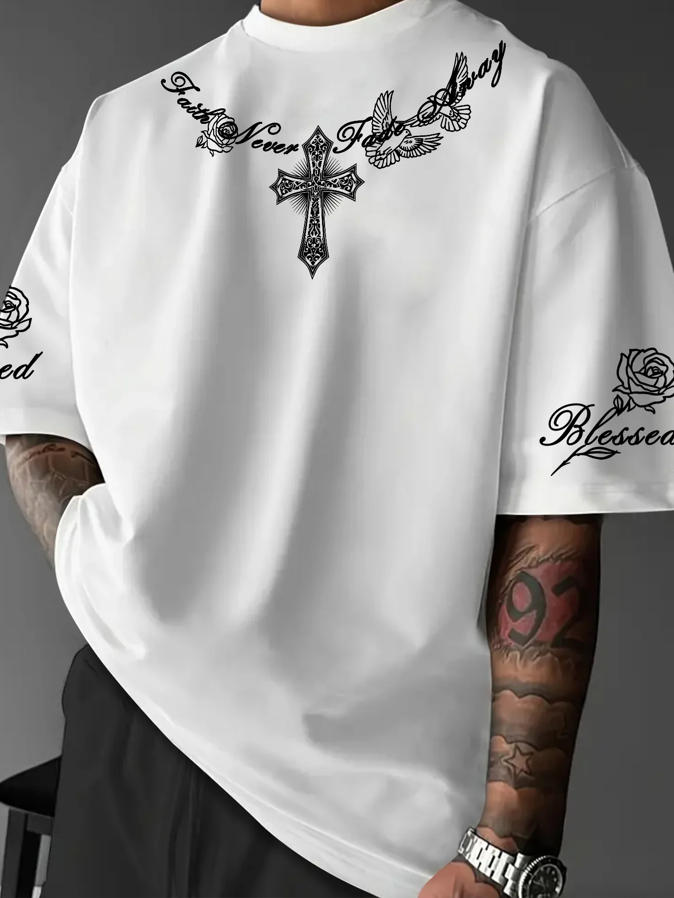 Blessed Dove Graphic T Shirt Gothic Letter Pigeon Back Print Unisex Casual Streetwear Tee S-XXL