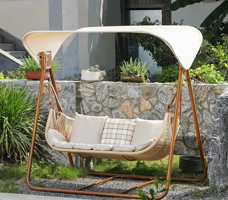 & Outdoor Steel Swing Chair for Courtyard & Villa Double-Person Rocking Chair Popular Patio Hammock Garden Outdoor Furniture