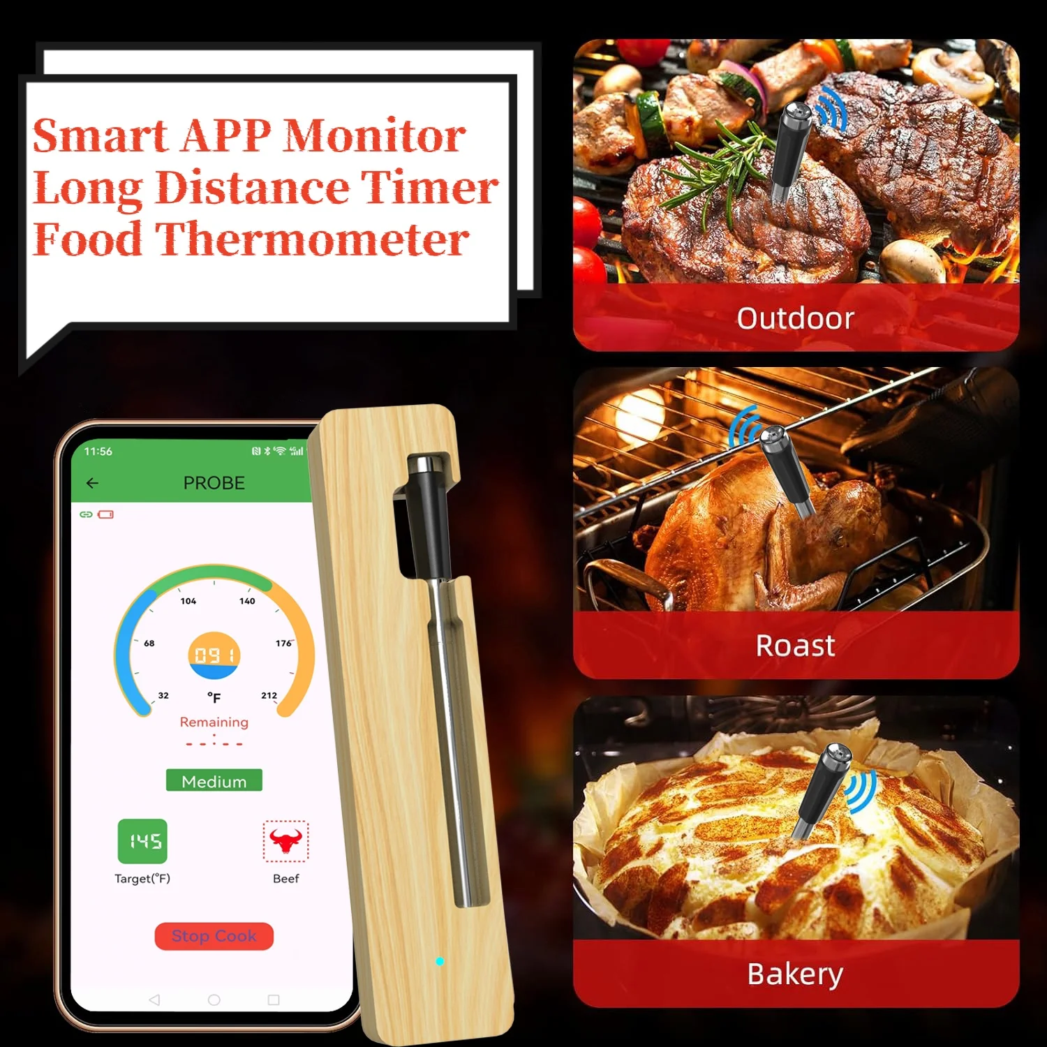 

Кухонные аксессуары, умный термометр для еды, приложение, монитор, таймер контроля на большие расстояния, термометр для мяса, инструменты для приготовления пищи, наборы для барбекю в духовке