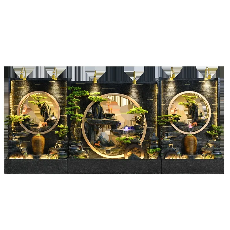 Large rockery flowing water fountain entrance water curtain wall screen