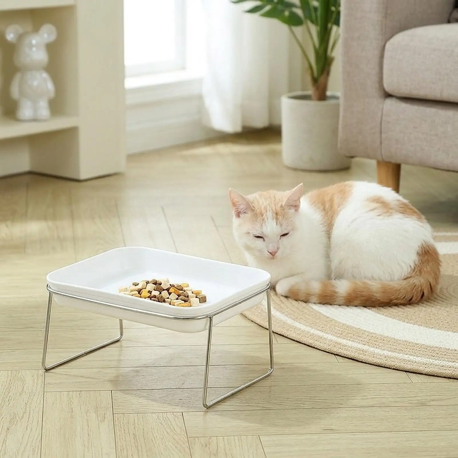 Elevated Dog Feeder Stainless Steel Slope Base Bowl Removable Non Slip Pet Feeding Dish for Cats