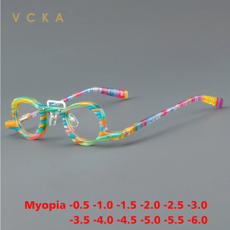 

VCKA Luxury Vintage Acetate Myopia Glasses Frame Women Men Custom Optical Prescription Eyeglasses Fashion Eyewear -0.5 to -10