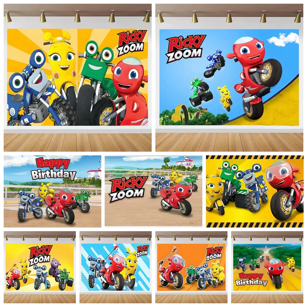 

Ricky Zoom Motorcycle Racing Birthday Party Backdrop Custom Photo Booth Background Banner for Boys Kids Baby Shower Studio Decor