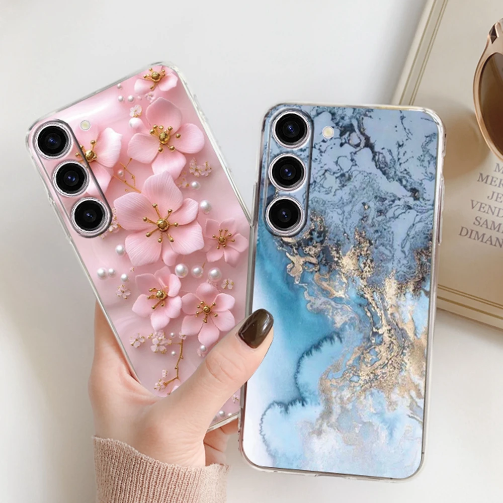 

Clear Cases For Samsung Galaxy S23 S22 S25 Ultra S24 Plus S21 S20 FE Leopard Print Pink Flowers Transparent Soft Phone Cover