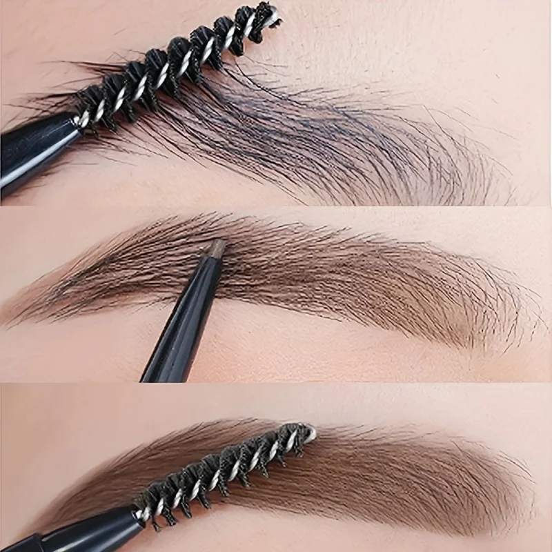Doppelseitiger ultrafeiner Augenbrauenstift, wasserfester, langlebiger Augenbrauenverstärker, 2-in-1-Spoolie-Pinsel mit dünner Spitze für Make-up