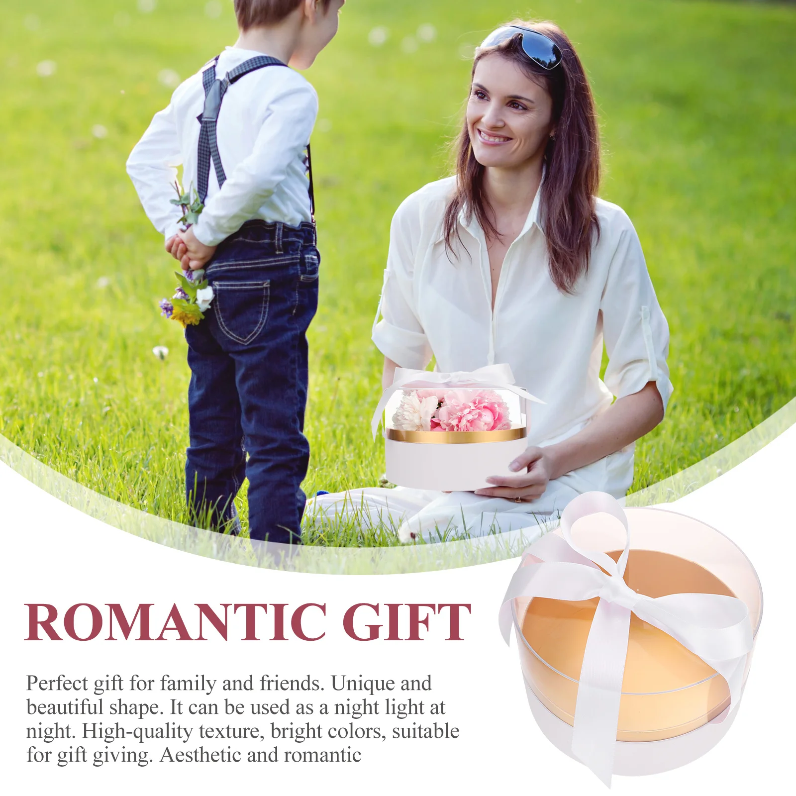 

Round Flower Gift Box Clear Acrylic Lid Preserved Rose Display Case for Arrangements Wedding Party Decor Flower Packaging Box