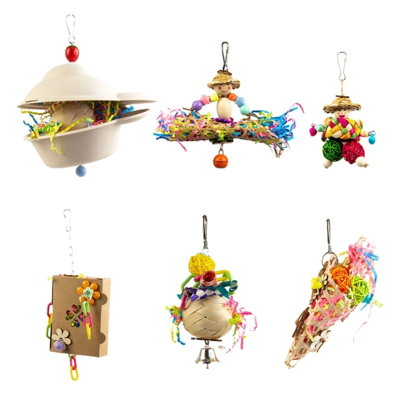 

Bird Parakeets Toy Swing Hanging Paper/ Rattan Toy Molar Hanging Toy Colorful