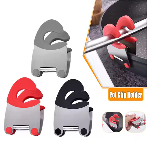 Stainless Steel Pot Clip Holder Spoon Rest Anti-Scald Silicone Grip Pot Clip Holder Easy Pot Fixed Clamp Kitchen Gadget Organize