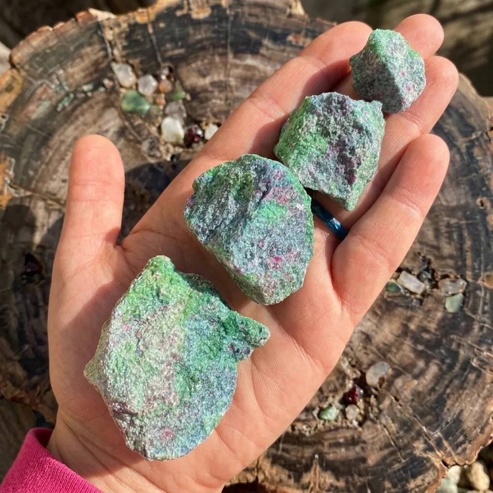 Natural Red Ruby Crystal in Kyanite Matrix, Raw Multicolor Blue Green Gemstone, UV Reactive Mineral Specimen