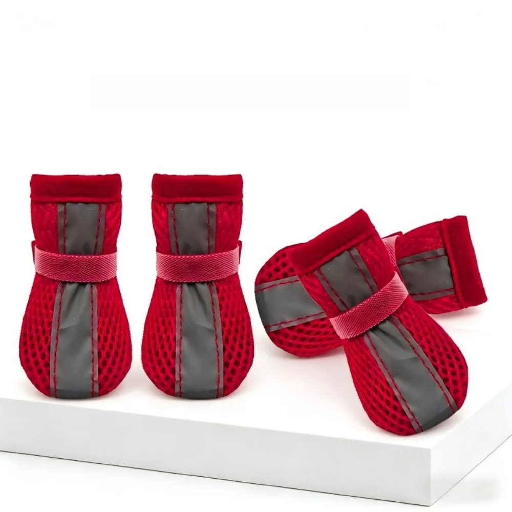4PCS/SET Durable Non-Slip Dog Shoes Mesh Wear-Resistant Pet Booties Breathable Adjustable Strap Pet Paw Protector for Pets