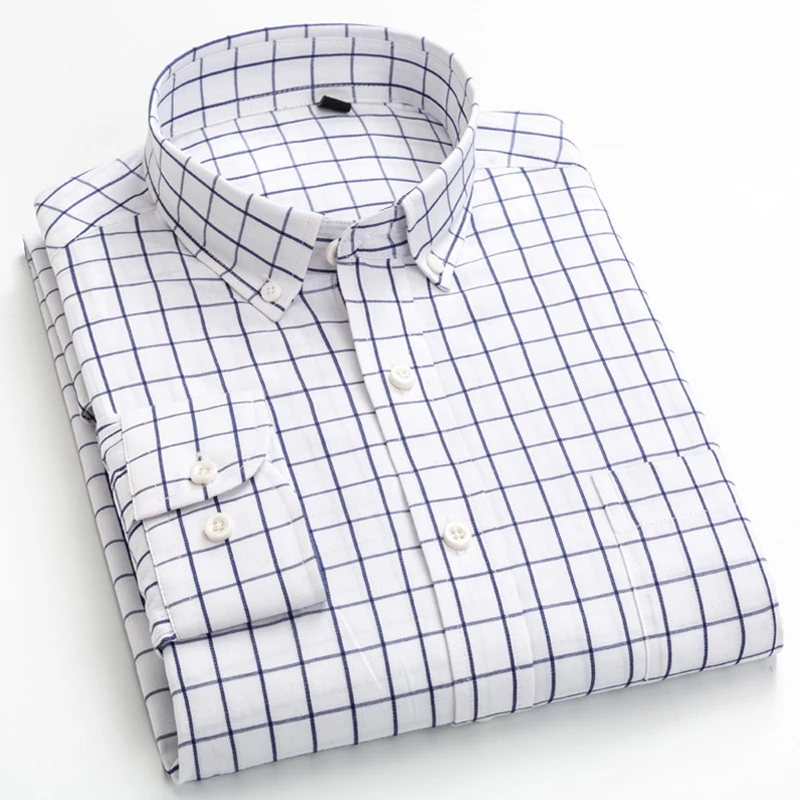 Chemise à manches longues pour hommes, 100% coton, coupe cintrée, unie, fine, à carreaux, hauts rayés, mode élégante, vêtements de bureau, nouvelle collection