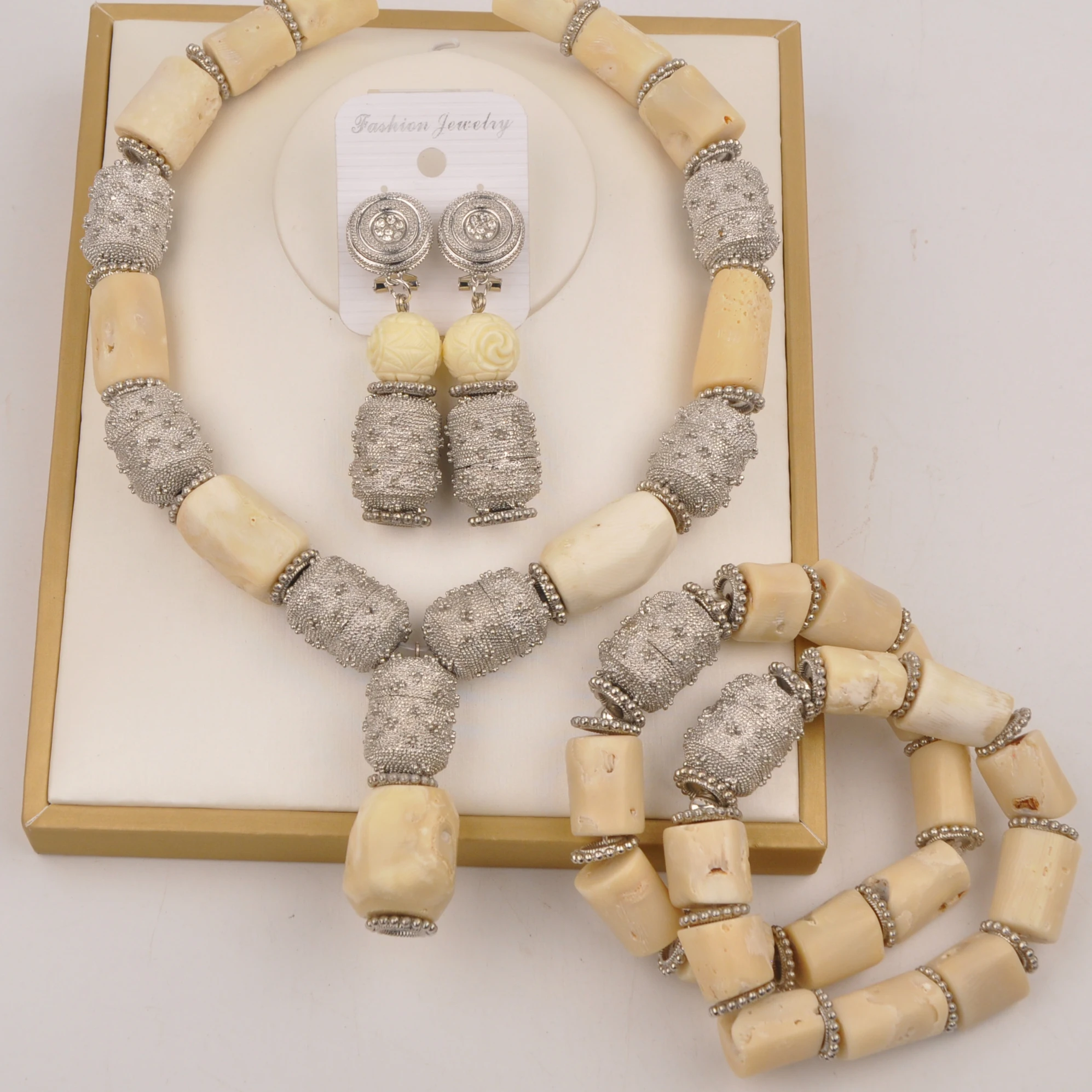 African Wedding Necklace Natural White Nigerian Coral Beads Jewelry Sets