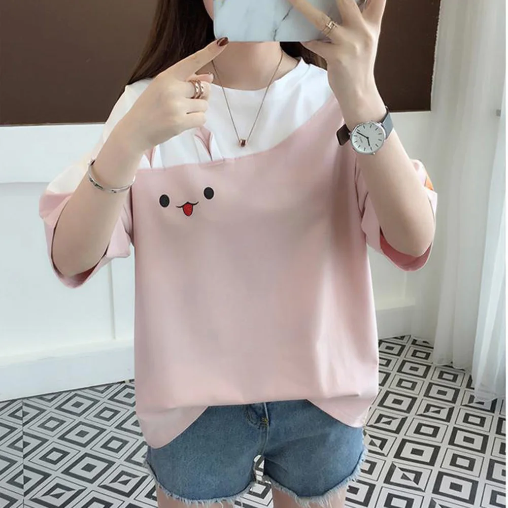 

Удобная одежда для отпуска для женщин, свободная футболка с короткими рукавами и кроликом 2XL, новый сорт