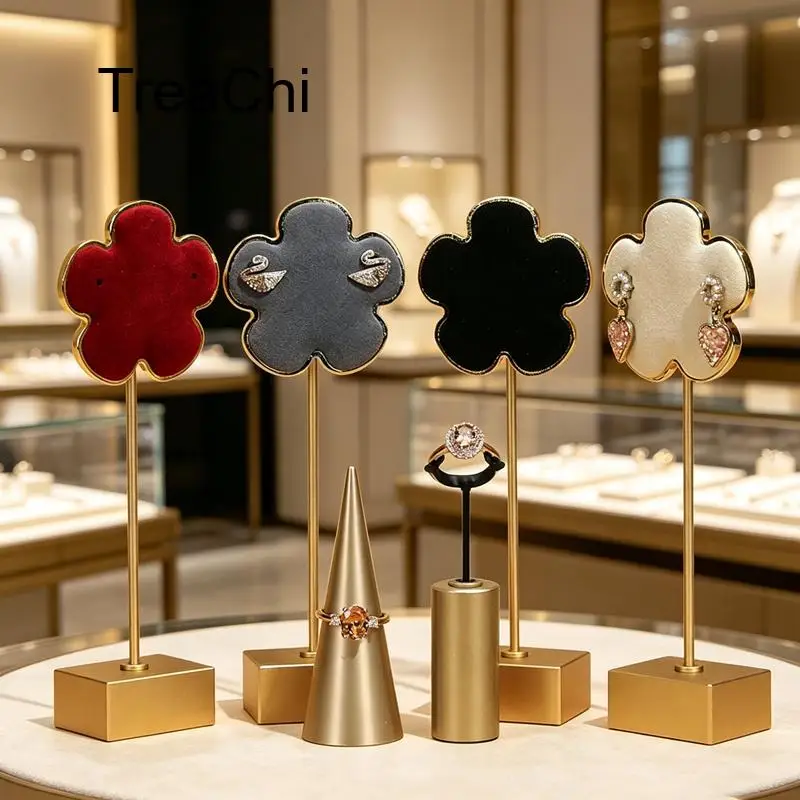 Flower-Shaped Jewelry Display Stands Earring Display Racks with Metal Bases and Microfiber Surfaces Available in Multiple Styles