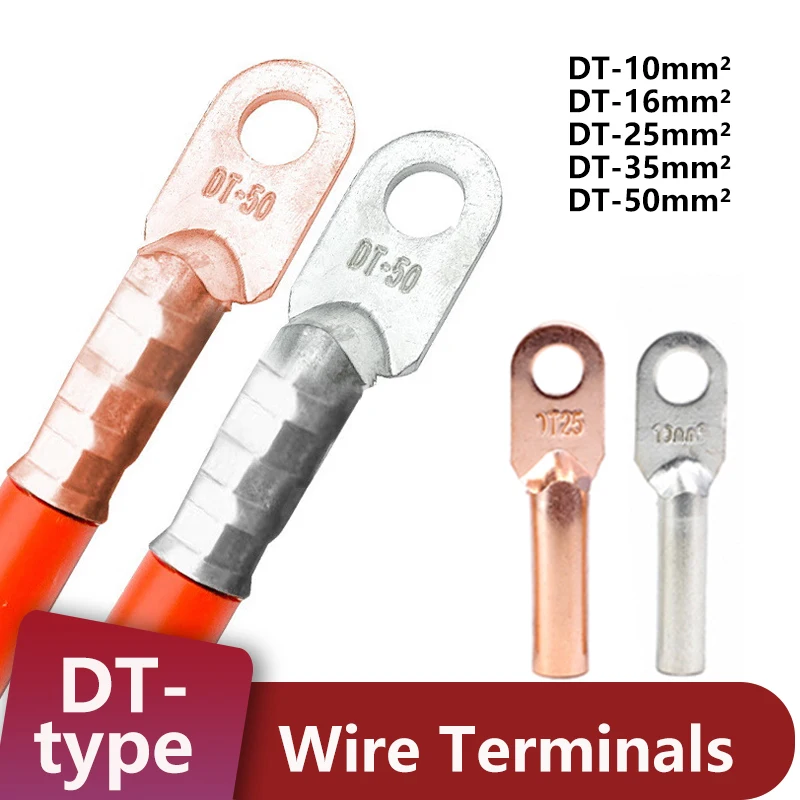 DT Copper Tube Crimp Terminals DT-10~DT-50 Terminal Blocks  Cable Connectors Corrosion-Resistant and Durable  Highly Conductive