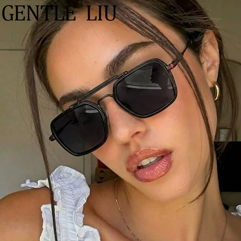 

Steampunk Square Sunglasses Women 2026 Luxury Brand Vintage Polygon Metal Double Beam Sun Glasses For Lady Outdoor Eyewear Shade