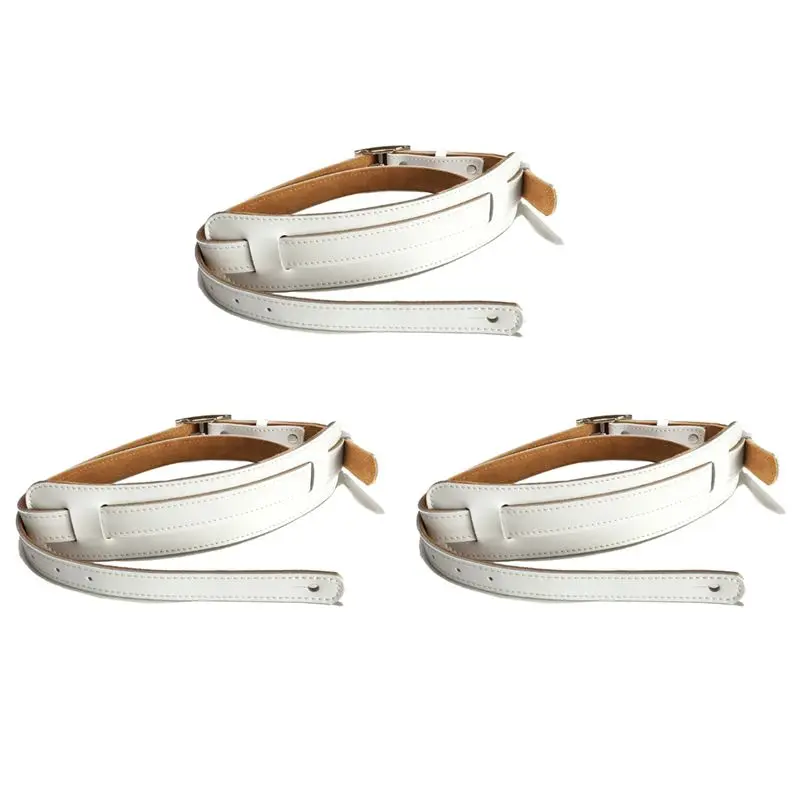 hoes-3x-durable-leather-and-metal-buckle-electric-guitar-strap-belt-shoulder-pad-adjustable-vintage-guitar-straps-white-color